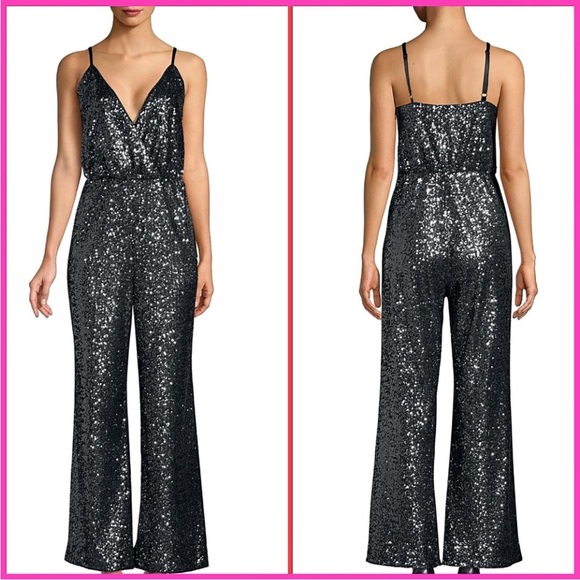 Laundry By Shelli Segal Pants - $228 LAUNDRY BY SHELLI SEGAL Sz2 WIDE-LEG ALLOVER SEQUINED JUMPSUIT BLACK Gray